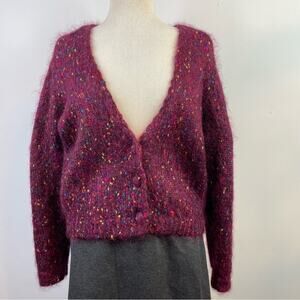 Vintage 90s Cape Isle Knitters Fuzzy Mohair Confetti Cardigan Sweater slouchy S
